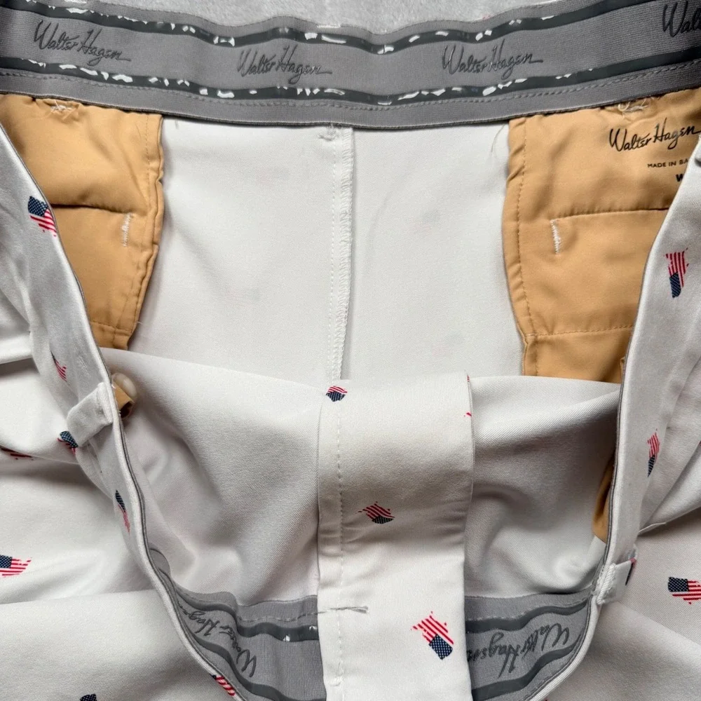 Walter Hagen 11 Majors Mens Golf Shorts White American Flag Print Size 42